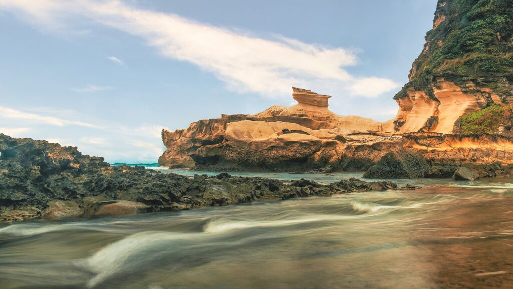 Wind-carved white limestone of the Kapurpurawan Rock Formation, Burgos