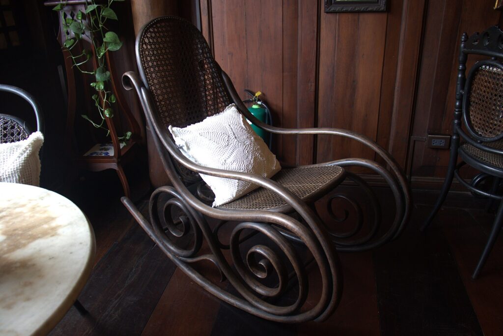 A bentwood rocking chair in the period rooms
