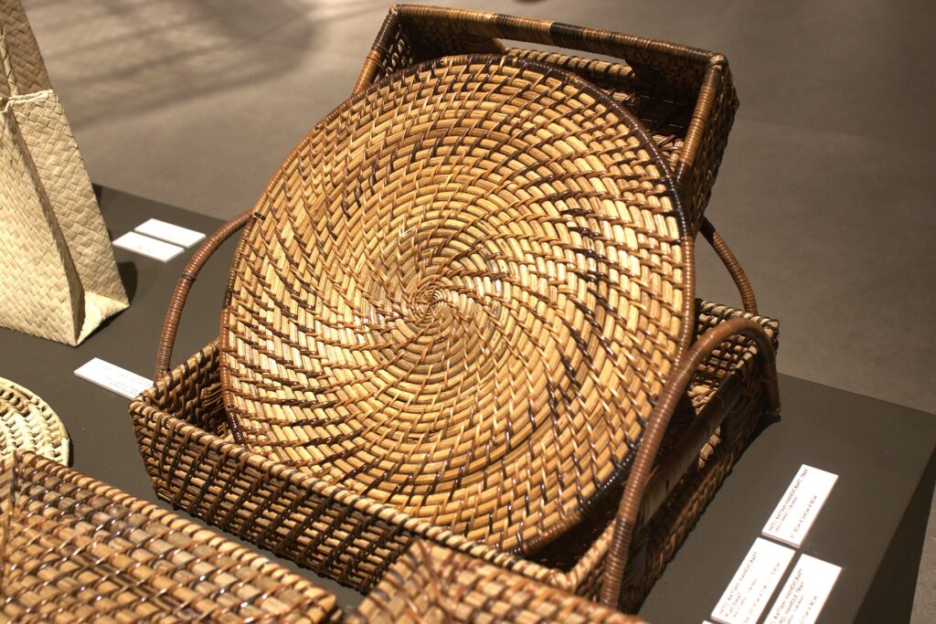 Rattan baskets on display
