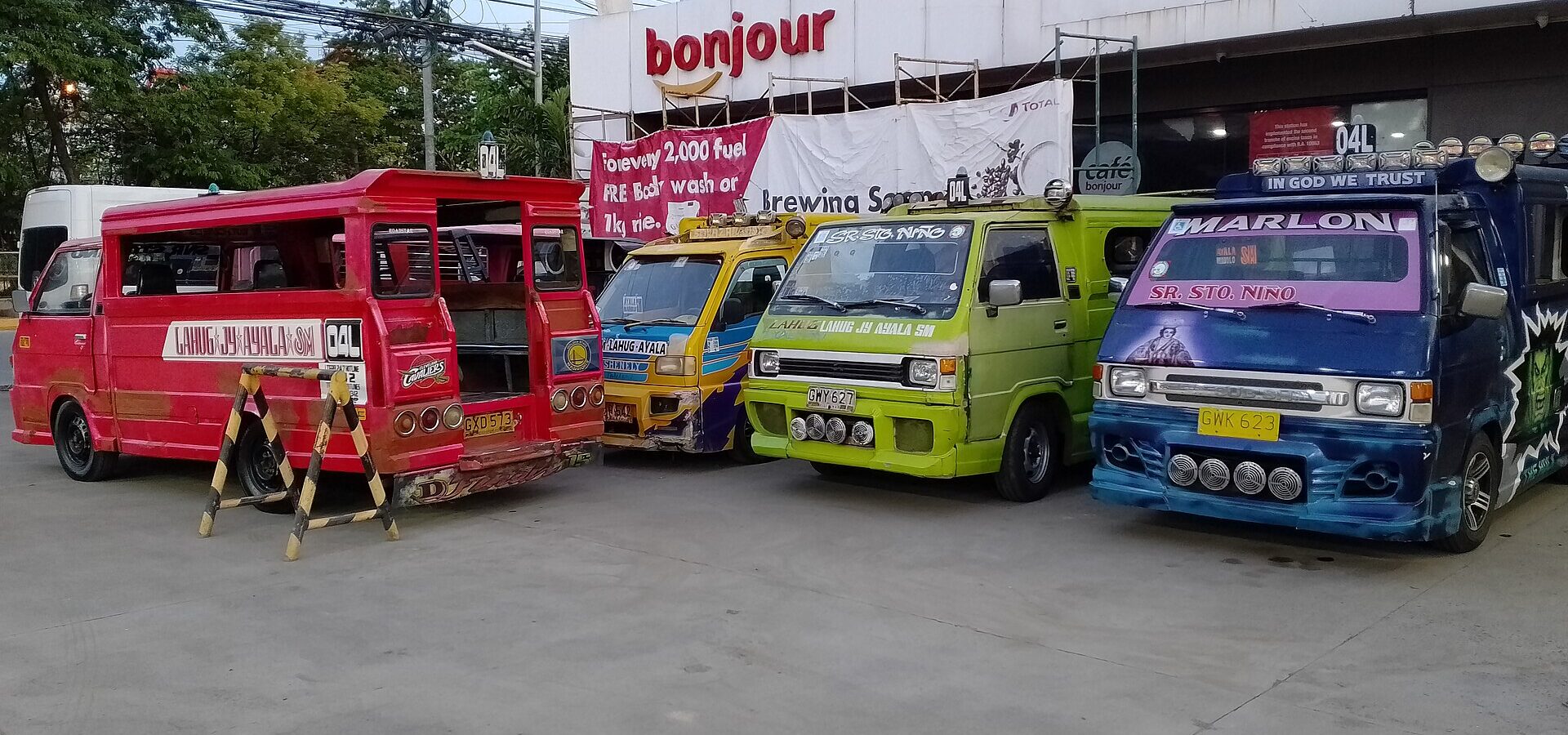Colourful jeepneys parked side by side in Cebu City