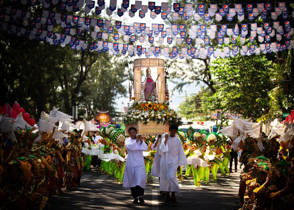 The Karansa Festival procession under bunting