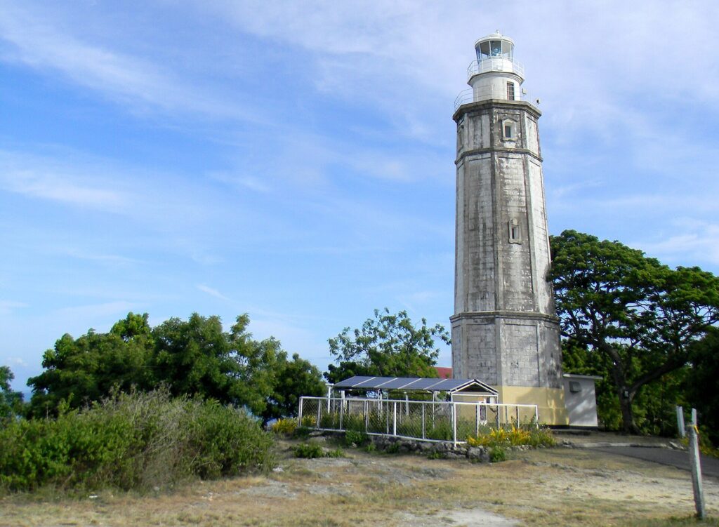 Bagacay Point Lighthouse, built 1904, above the sea in Catarman