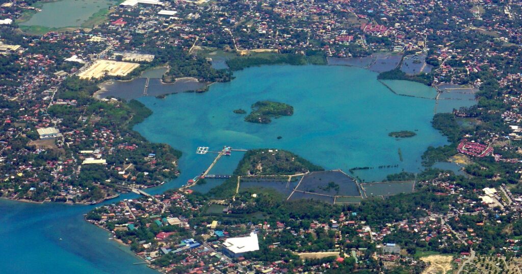 Silot Bay from the air, an almost enclosed lagoon in Liloan