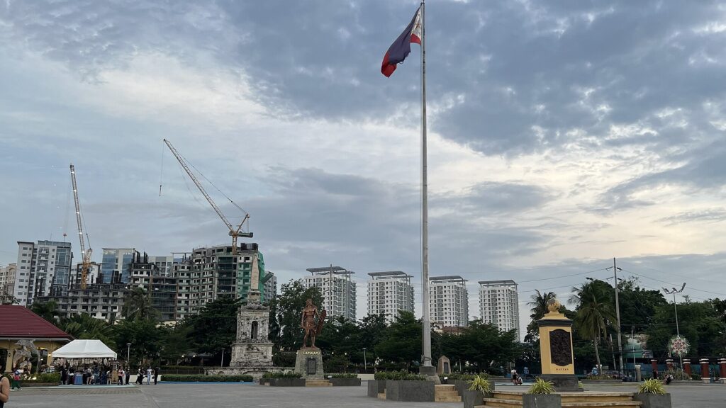 The shrine plaza in 2026: Magellan Monument, Lapulapu statue and Quincentennial Marker