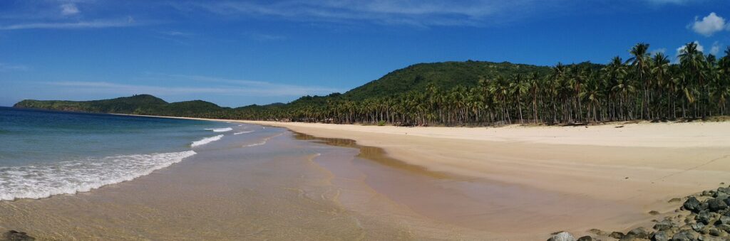 The long, palm-backed sweep of Nacpan Beach north of El Nido town