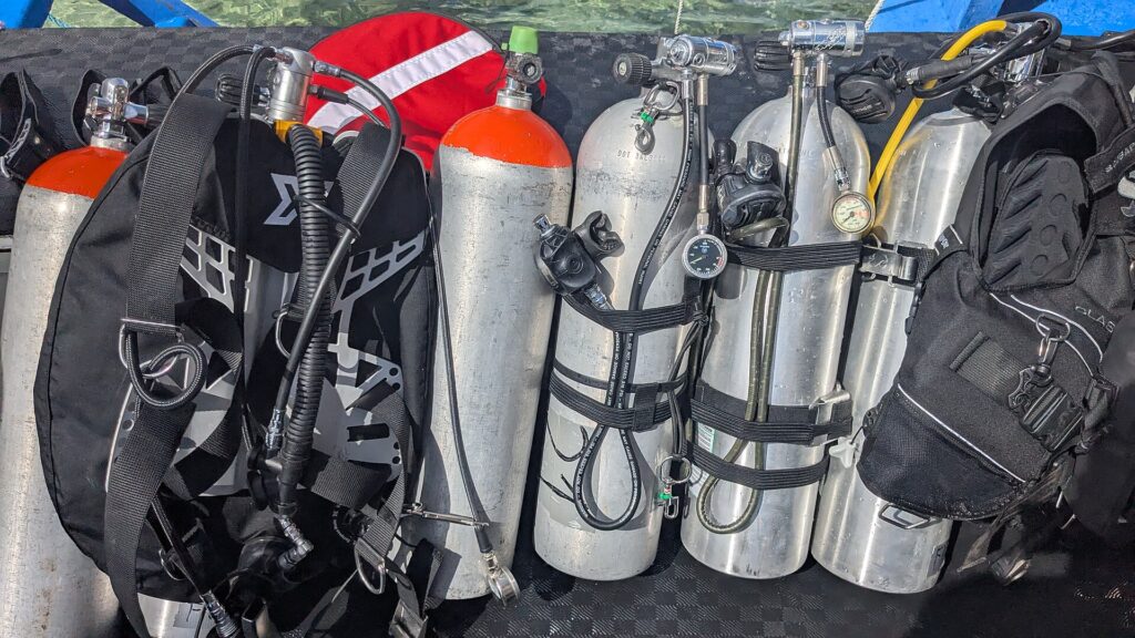 Dive tanks and gear ready for the morning boats