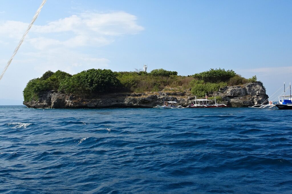Pescador Island, a small wooded limestone island off Moalboal