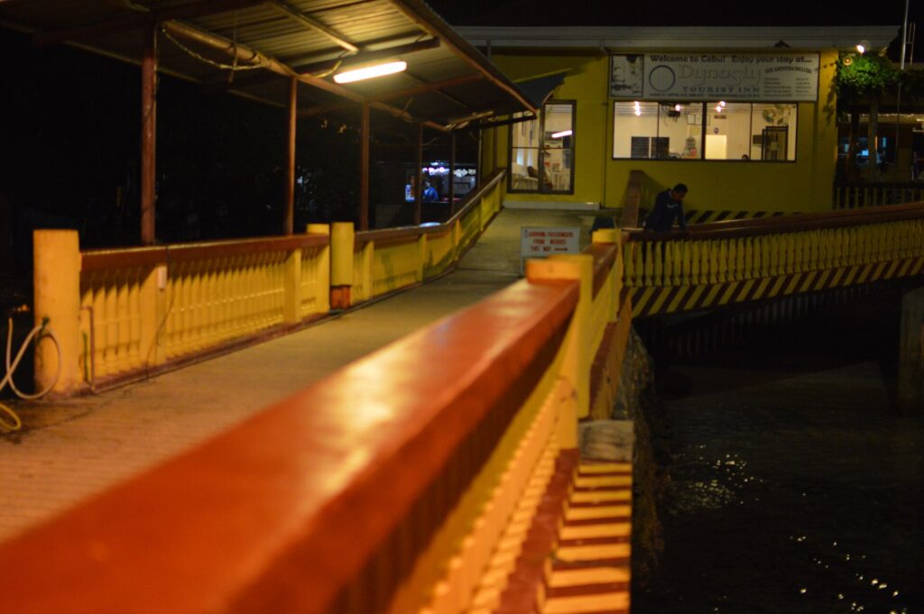 The covered walkway to the port office at Liloan port, Santander