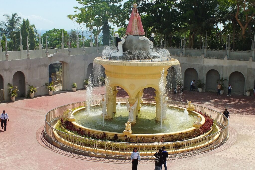 The ornate fountain in the courtyard of Simala Shrine