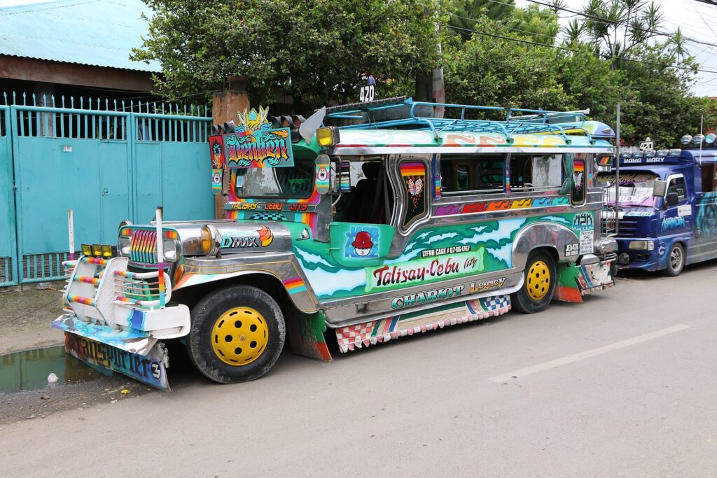 A brightly painted jeepney parked on a Cebu street